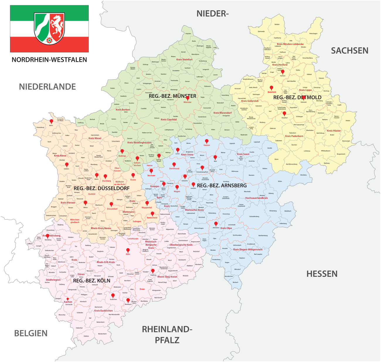 Karte der JVAs in NRW
